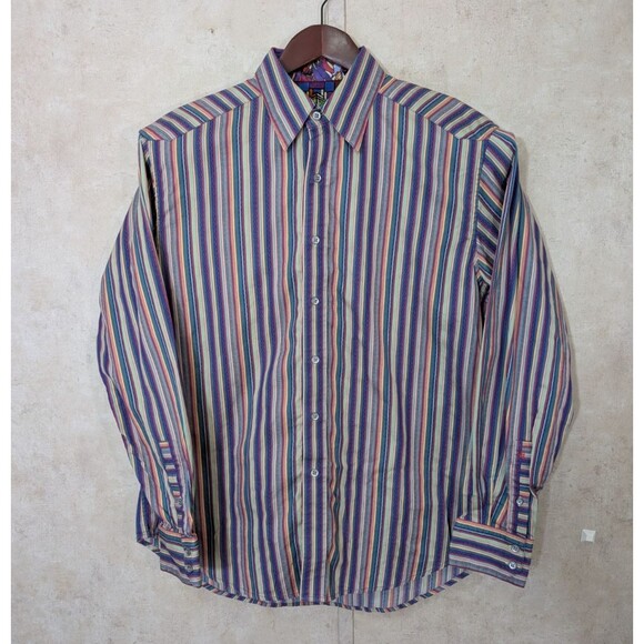Robert Graham Shirt Mens L Multicolor Stripe Flip Cuff Long Sleeve - Picture 2 of 9